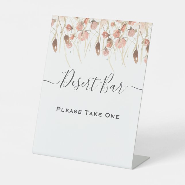 Boho Dried Watercolor Floral Wedding Pedestal Sign (Front)