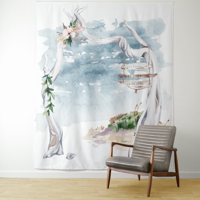 Boho Driftwood Arch Backdrop Tapestry (In Situ)