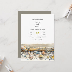 Boho Driftwood Sea Shells Sandy Shoreline Wedding  Invitation