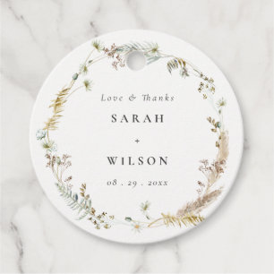 Boho Dry Palm Pampas Grass Floral Wreath Wedding Favour Tags