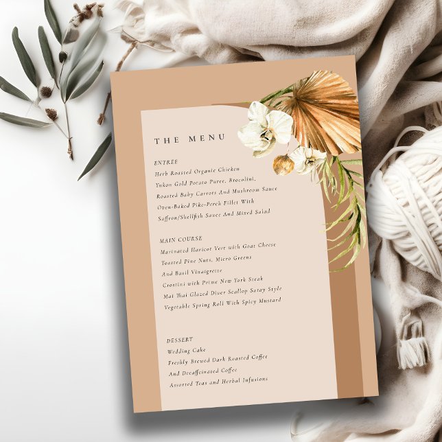 Boho Dry Palm Rust Floral Arch Wedding Menu Card (Creator Uploaded)