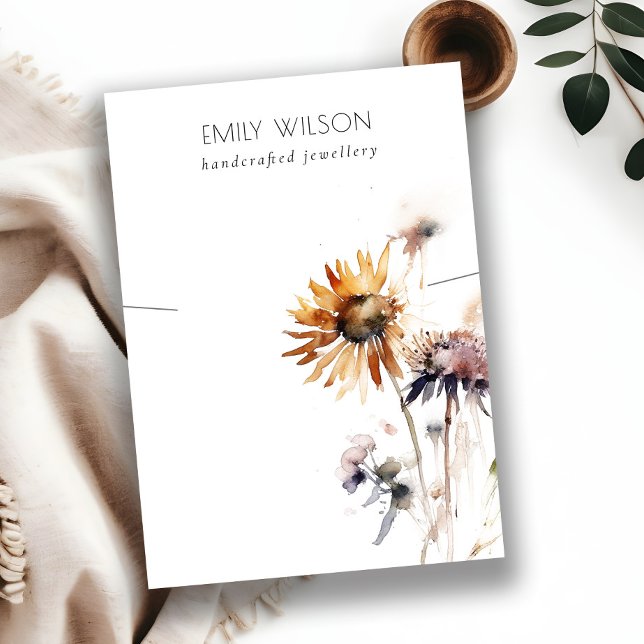 Boho Dry Wildflower Watercolor Necklace Display Business Card (Creator Uploaded)