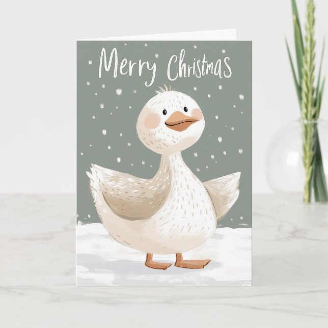 Boho Duck in Snow Christmas Card (Front)