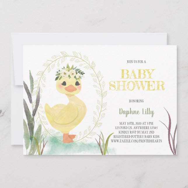 ​Boho Duckling Baby Shower Invitation Sage Yellow (Front)