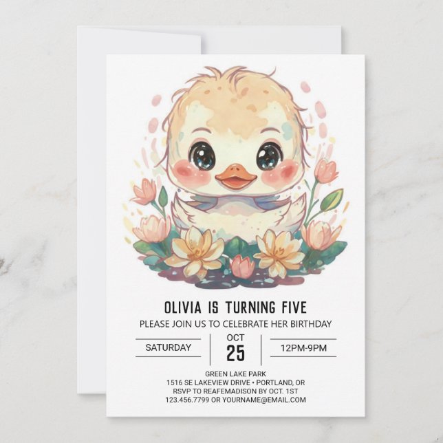 Boho Duckling Birthday Invitation (Front)