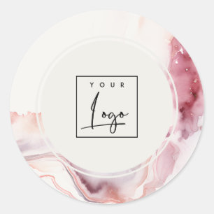 Boho Dusky Pink Red Watercolor Agate Logo Classic Round Sticker