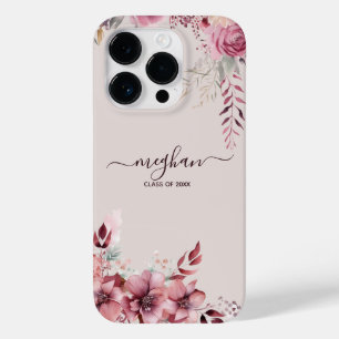 Boho Dust Pink Watercolor Flower Custom Graduation Case-Mate iPhone 14 Pro Case