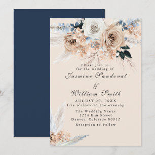 Boho Dusty Blue and Beige Floral Wedding Invitatio Invitation
