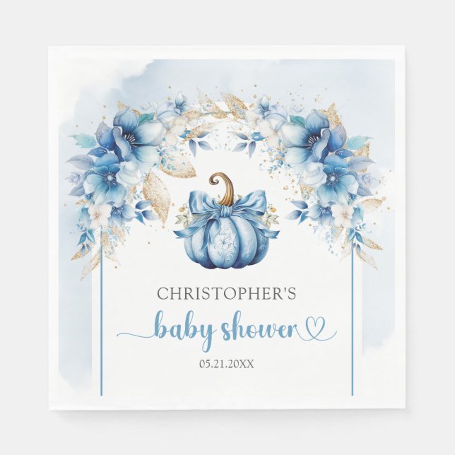 Boho dusty blue and gold pumpkin flowers arch napkin (Front)