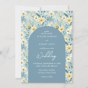 Boho dusty blue and ivory wild flowers arch invitation