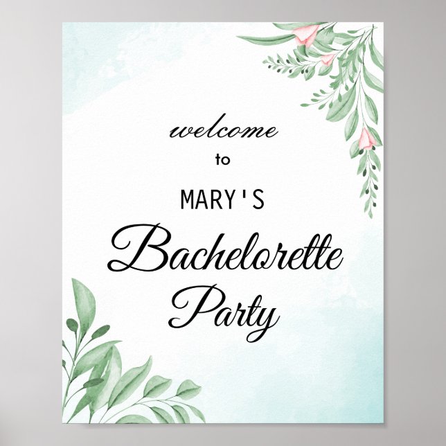 boho dusty blue bachelorette party welcome poster (Front)