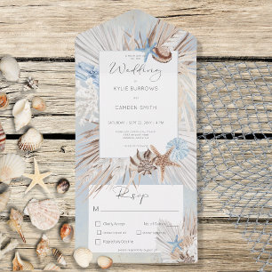 Boho Dusty Blue Beach Rustic Dinner All In One Invitation