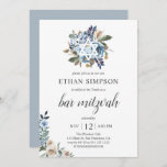 Boho Dusty Blue Beige Flowers Bar Mitzvah Invitation<br><div class="desc">Boho dusty blue and beige neutral flowers with dried leaves.</div>