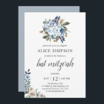 Boho Dusty Blue Beige Flowers Bat Mitzvah Invitation<br><div class="desc">Boho dusty blue and beige neutral flowers with dried leaves.</div>