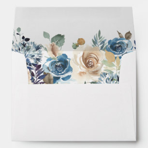 Boho Dusty Blue Beige Rustic Floral 5x7 Wedding Envelope