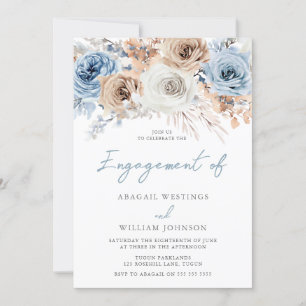 Boho Dusty Blue: Bohemian Floral Engagement Party Invitation