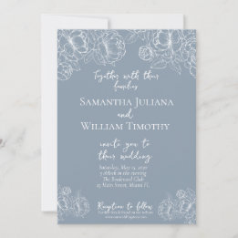 Boho Dusty Blue Botanical Floral Modern Wedding Invitation