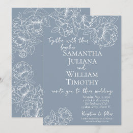 Boho Dusty Blue Botanical Floral Modern Wedding Invitation