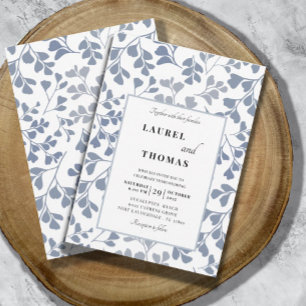 Boho Dusty Blue Botanical Leaf Wedding Invitation