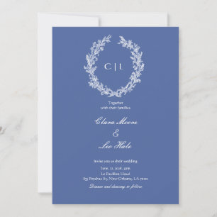 Boho Dusty Blue Botanical Wreath Wedding Invitation