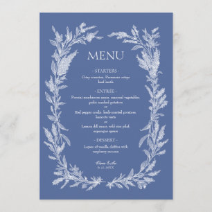 Boho Dusty Blue Botanical Wreath Wedding Menu