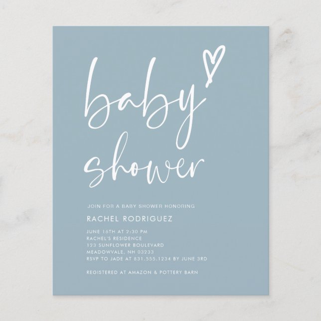 Boho Dusty Blue Boy Baby Shower Invitation (Front)