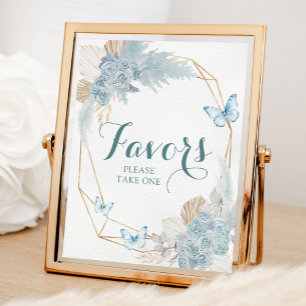 Boho Dusty Blue Butterfly Birthday Favours Poster