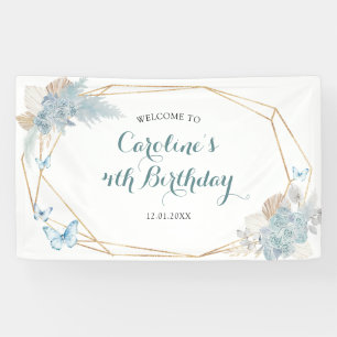 Boho Dusty Blue Butterfly Birthday Large Banner