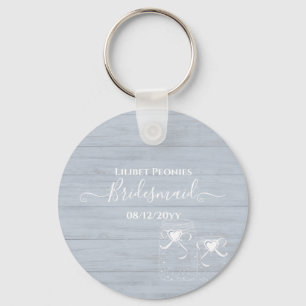 BOHO Dusty Blue Driftwood Mason Jars Wedding Key Ring