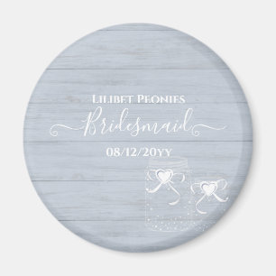 BOHO Dusty Blue Driftwood Mason Jars Wedding Magnet