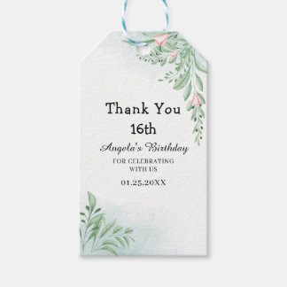 Boho Dusty Blue Eucalyptus 16th Birthday Favour Ta Gift Tags