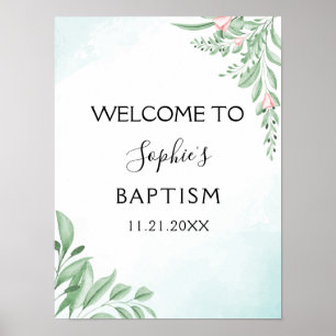 Boho Dusty Blue Eucalyptus Baptism Welcome Poster