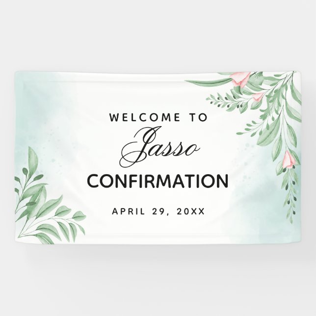 Boho Dusty Blue Eucalyptus Confirmation Banner (Horizontal)