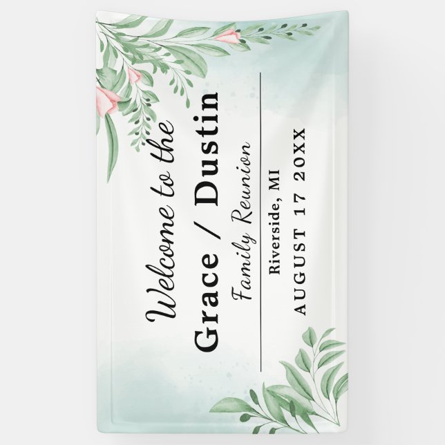 Boho Dusty Blue Eucalyptus Family Reunion Banner (Vertical)