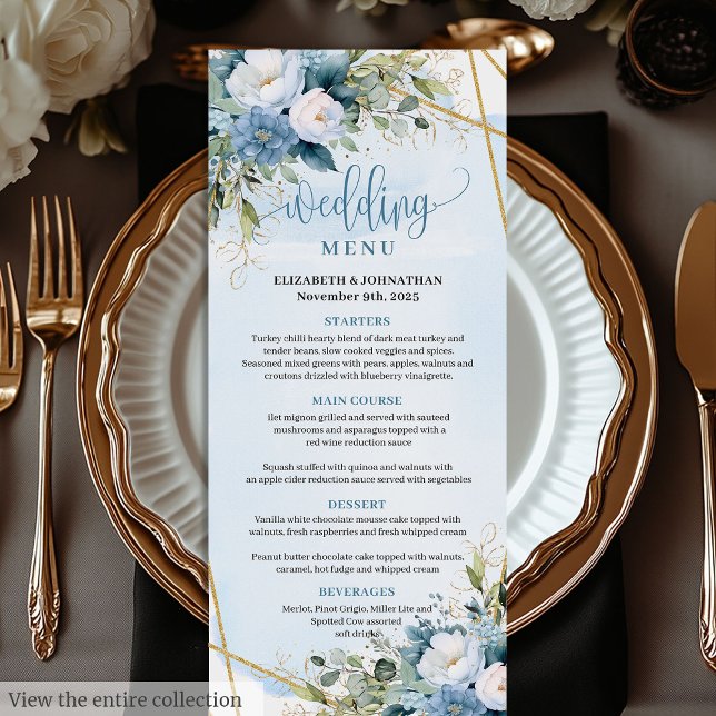Boho Dusty Blue Eucalyptus Floral Wedding Menu (Boho Dusty Blue Eucalyptus Floral Wedding Menu)