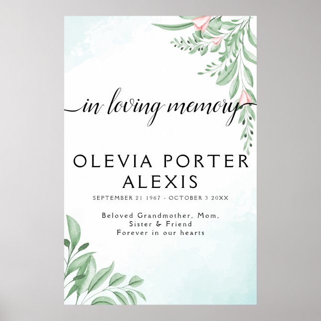 Boho Dusty Blue Eucalyptus Funeral Welcome Sign (Front)