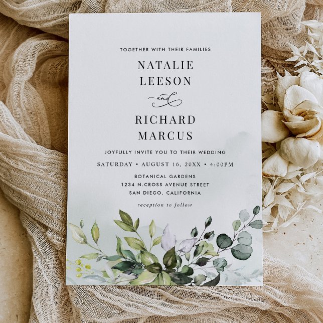 Boho Dusty Blue Eucalyptus Greenery Wedding Invitation (Creator Uploaded)