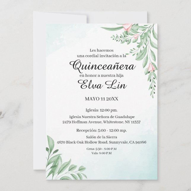 Boho Dusty Blue Eucalyptus Quinceanera Save The Date (Front)