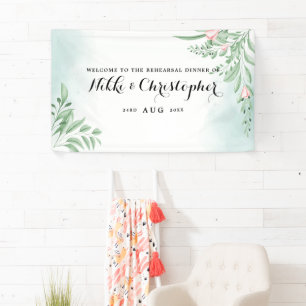 Boho Dusty Blue Eucalyptus Rehearsal Dinner Banner