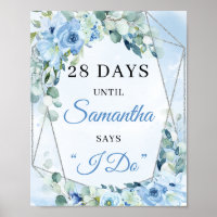 Boho Dusty blue eucalyptus silver Countdown sign