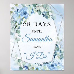 Boho Dusty blue eucalyptus silver Countdown sign