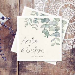 Boho Dusty Blue Eucalyptus Wedding  Napkin