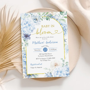 Boho Dusty Blue Floral Baby In Bloom Baby Shower Invitation