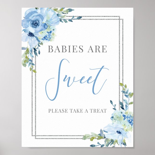 Boho dusty blue floral chic babies are sweet sign (Front)