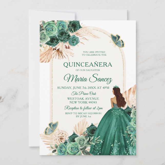 Boho Dusty Blue Floral Mexican Quinceañera Invitat Invitation (Front)