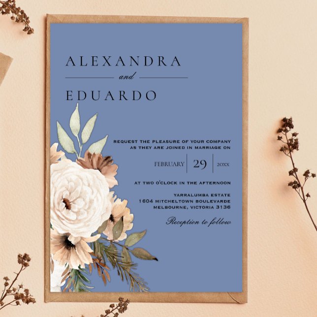 Boho Dusty Blue Floral Wedding Invitation (Creator Uploaded)