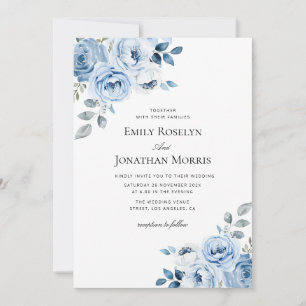 boho dusty blue floral wedding invitation