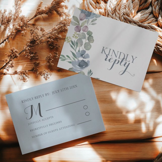 Boho Dusty Blue Floral Wedding RSVP  (Creator Uploaded)