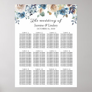 Boho Dusty Blue Floral Wedding Seating Chart