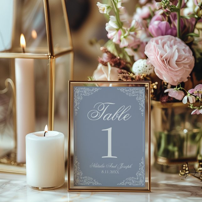 Boho Dusty Blue Floral Wedding Table Number (Creator Uploaded)